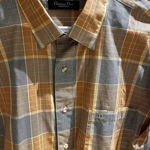 Dior Men's Tan and Gray Checkered Shirt